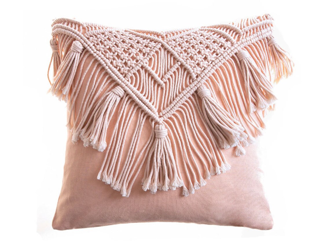 Macrame Tassels Pillow Cover, Boho Style Handmade Woven Cover