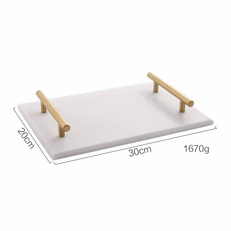 Nordic Style Natural Marble Gold Handle Tray, Service Plate, Jewelry Tray, Decoration Tray