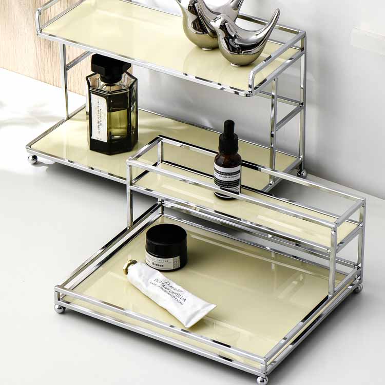 Nordic Style Light Luxury Silver Iron Art Acrylic Double Storage Rack, Cosmetics Shelves, Jewelry Tray, Decoration Tray