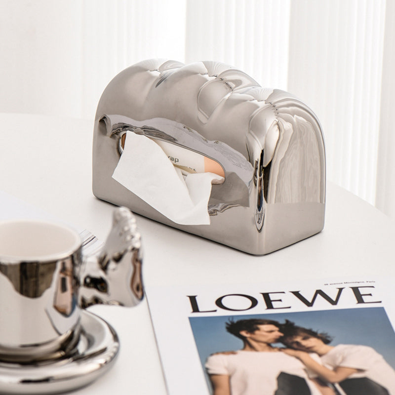 Nordic style electroplating silver ceramic toast tissue box light luxury living room drawing paper box tissue storage box