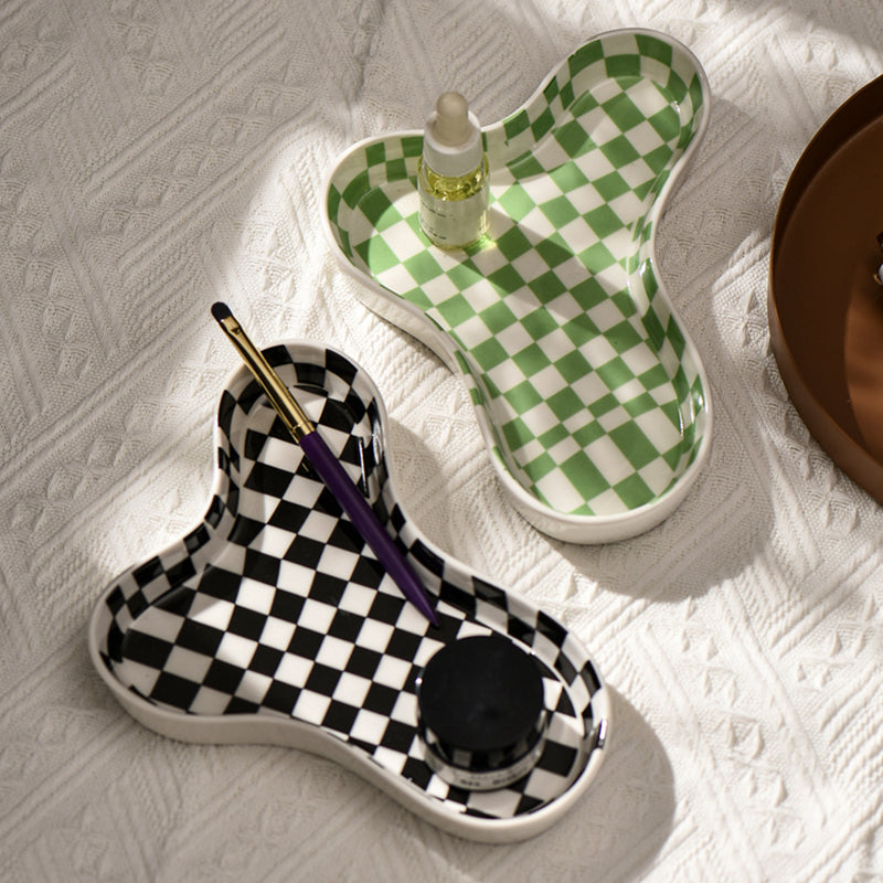 Checkerboard lake plate irregular ceramic plate jewelry plate snack plate small tray plate