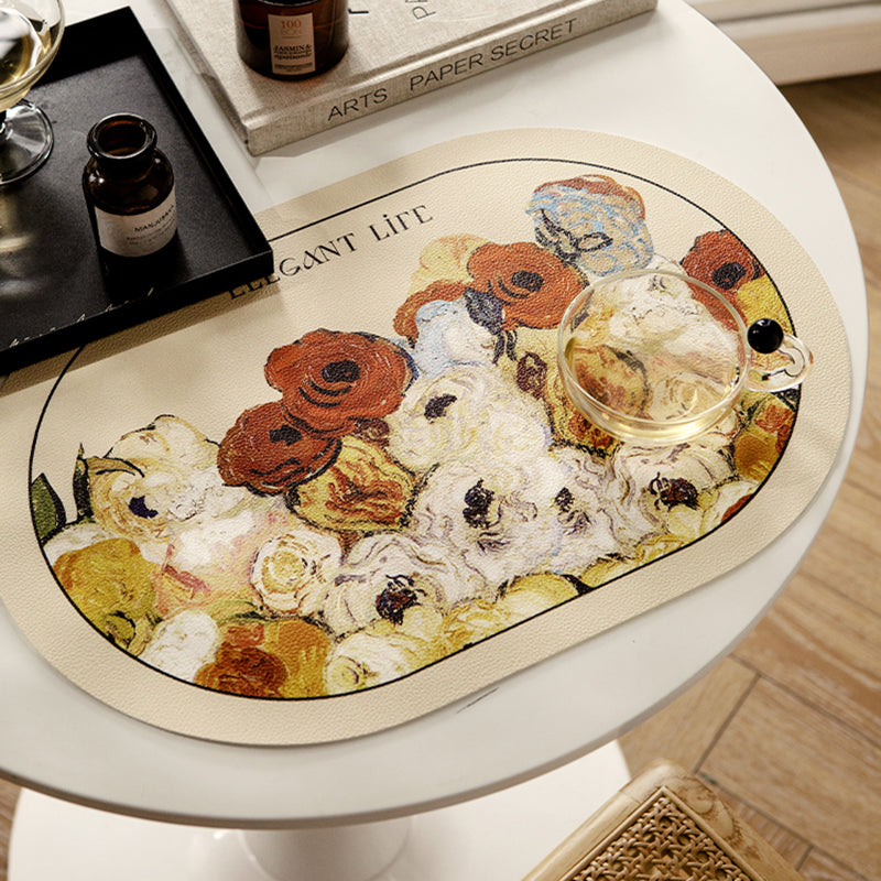 Nordic oil painting style leather placemat retro artistic sense western meal pad insulation pad waterproof and oil-proof can scrub mouse pad