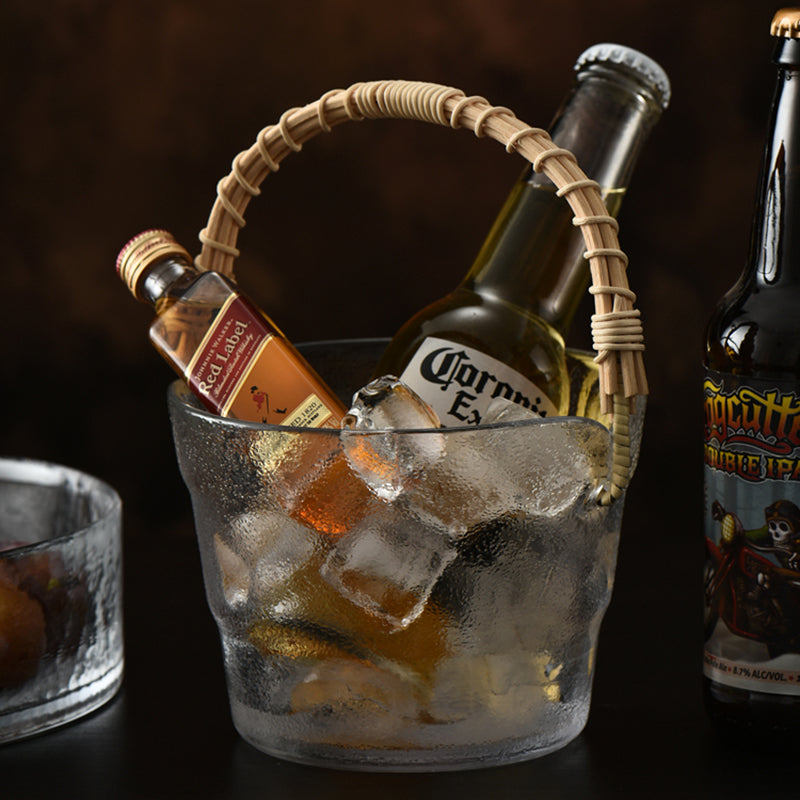 Japanese-style rattan hand-held glass fruit plate household ice bucket fruit plate coffee table snack plate fruit basket high value