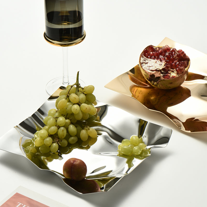 Nordic light luxury wave pattern tray stainless steel porch key storage tray snack tray decoration ornaments