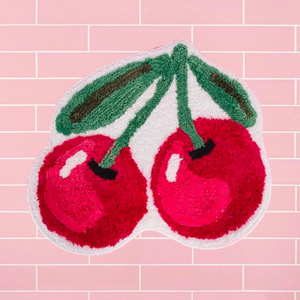 Cute Cherry Bath Mat, Red Fruit Bathroom Rug, Soft Plush Water-Absorbent Mat, Multiple Sized Anti Slip Toilet Mat, Soft Thick Bathroom Carpet, Art Bathroom Mats, Best Bath Rugs, Tufting Art Rug for Bathroom Toilet Bathtub