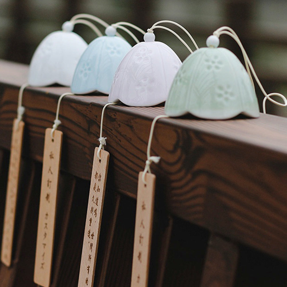 Japanese Ceramic Wind Chimes, Sakura Bell Rings, Hanging Garden Wind Chimes, Home Garden Decoration, White