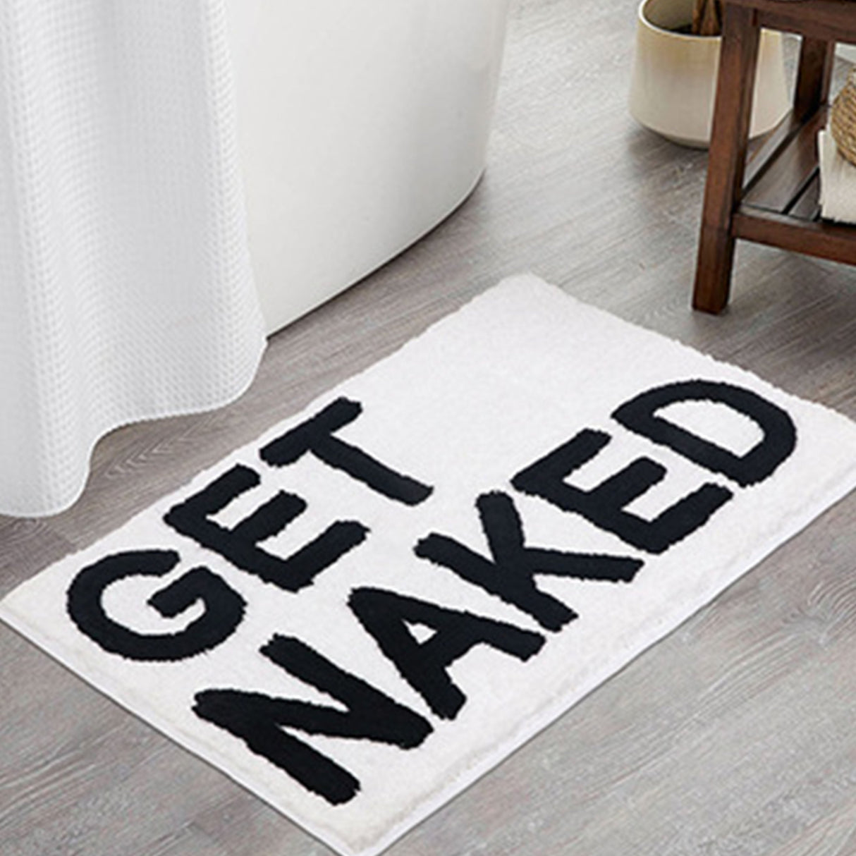 Feblilac Get Naked White Ground Bathroom Mat, 50x80cm Bathroom Rug, Plush Water-Absorbent , Anti Slip Toilet Mat, Art Bathroom Mats, Best Bath Rugs
