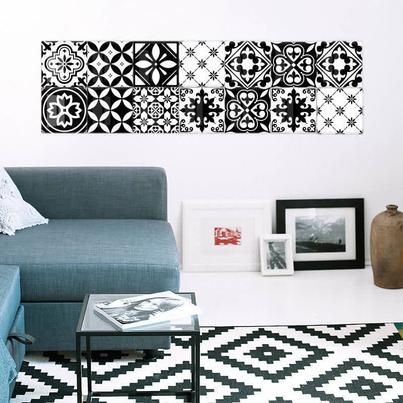 Balck Mixed Pattern Peel & Stick Wallpaper (10PCS)