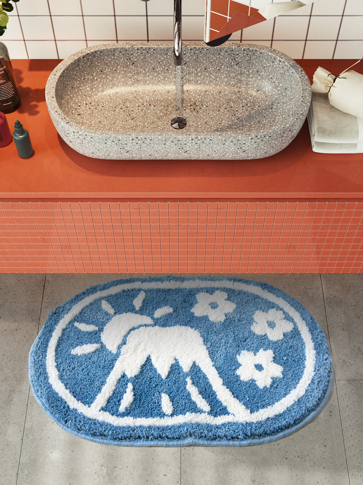 Blue Fuji Mountain and Sakura Blossom Bath Mat