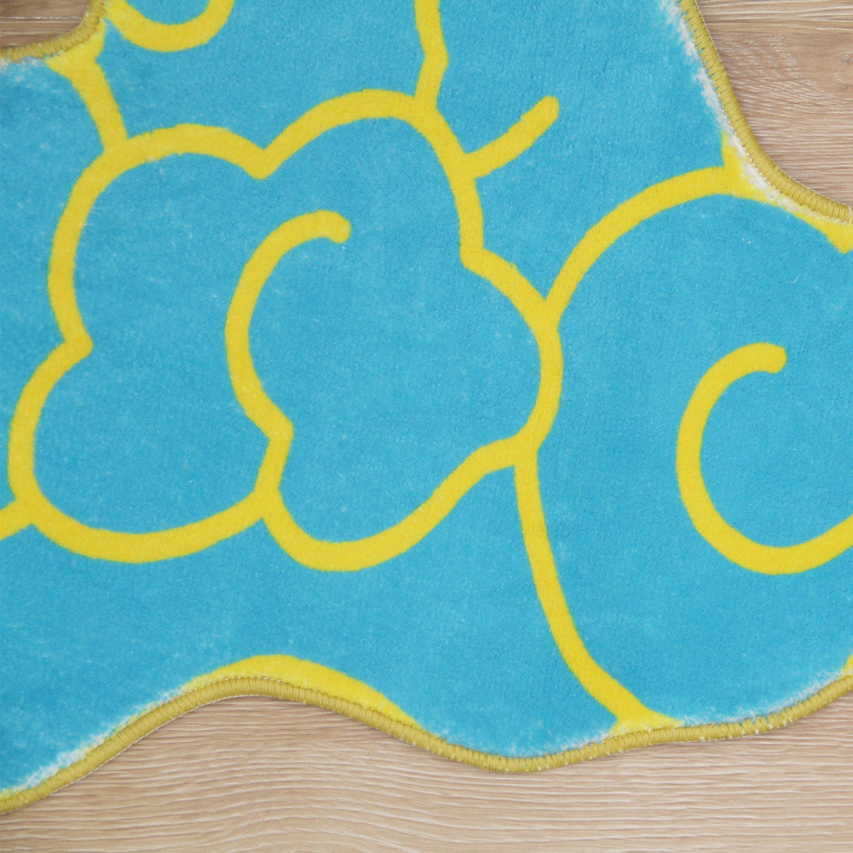 Feblilac Blue Cloud Tufted Bath Mat – Irregular Shaped Bathroom Rug with Yellow Outline, Soft & Absorbent