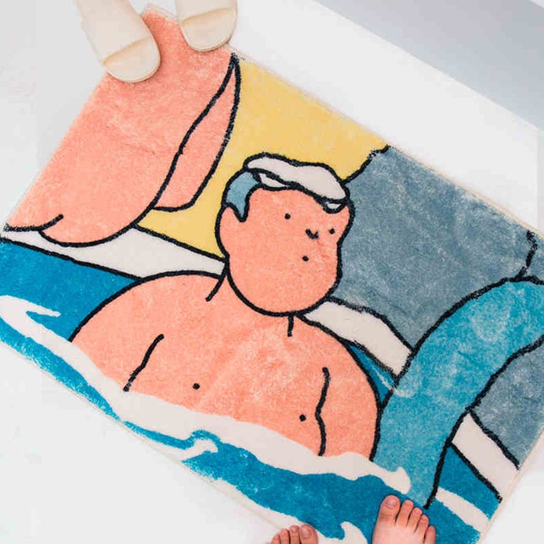 Feblilac Hot Spring Boy Bathroom Mat, Multiple Sized Non Slip Bathmat, Bathroom Rugs, Anti Slip Toilet Mat, Soft Thick Bathroom Carpet, Art Bathroom Mats, Best Bath Rugs, Hot Shower Mat Non Slip, Toilet Rug