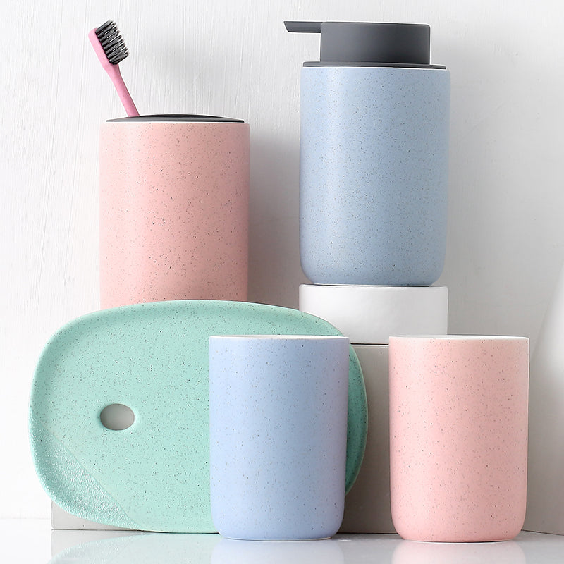 Pink and Blue Bathroom Dispenser Mug Set