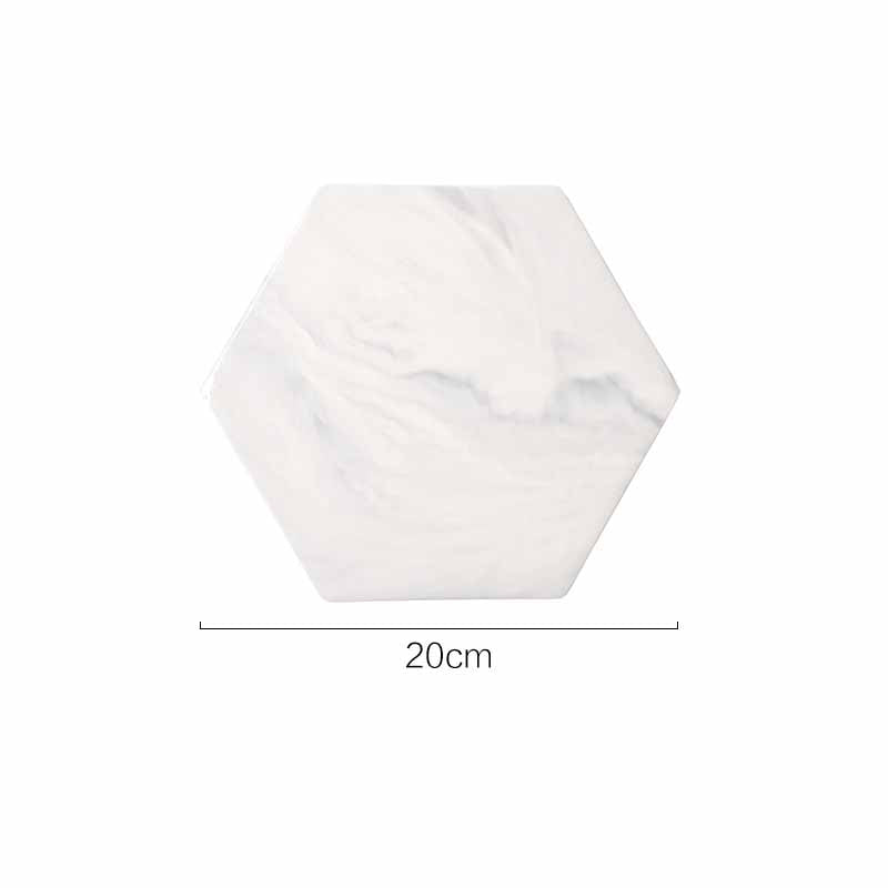 Nordic Style Marbled Pattern Hexagon and Round Ceramic Tray, Service Plate, Jewelry Tray, Decoration Tray