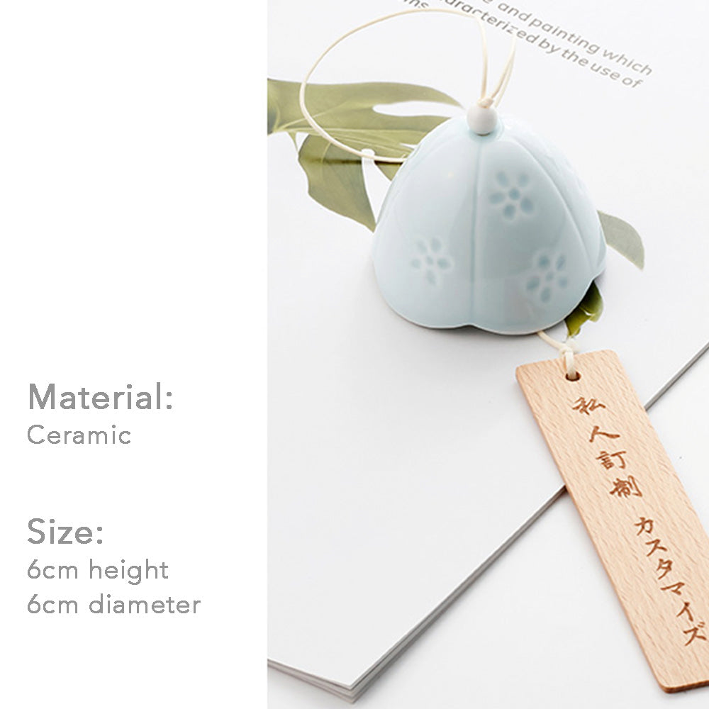 Japanese Ceramic Wind Chimes, Sakura Bell Rings, Hanging Garden Wind Chimes, Home Garden Decoration, White