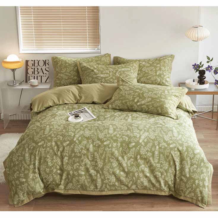 Autumn/Winter Green Leaves bedding set Class A Washable Double Yarn Cotton/Linen Duvet Cover Four-Piece bedding Set