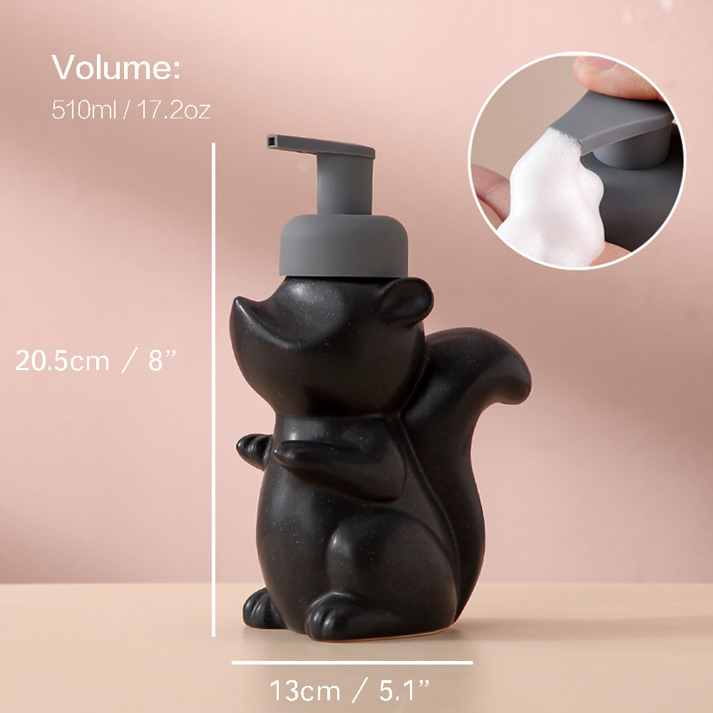 Ceramic Soap Dispenser, Squirrel Foaming Pump Bathroom Bottle, Animal Design, Refillable Reusable Lotion Pump for Bathroom Kitchen, 510ml/17.2oz