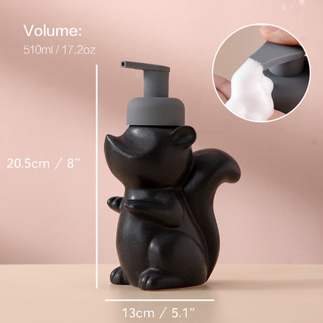 Ceramic Soap Dispenser, Squirrel Foaming Pump Bathroom Bottle, Animal Design, Refillable Reusable Lotion Pump for Bathroom Kitchen, 510ml/17.2oz
