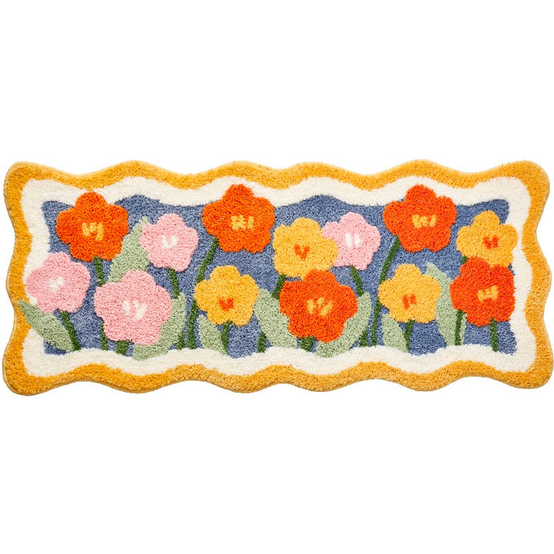 Feblilac Lovely Flowers Bedroom Runner Mat, Red Flower Bedroom Rug, Soft Plush Water-Absorbent Multiple Sized Floral Anti Slip Bedroom Mats, Soft Thick Bathroom Carpet, Art Area Mats, Best Bedroom Rugs, Hot Runner Non Slip