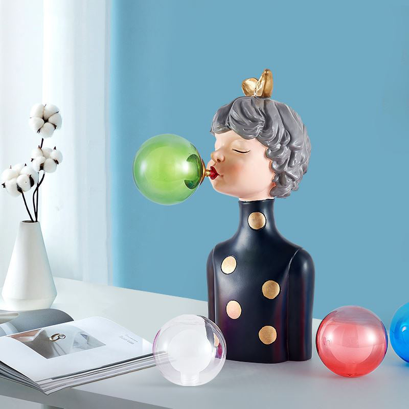 Glass Sphere Shaped Table Lamp Art Decor 1 Bulb Nightstand Light with Figurine for Bedside