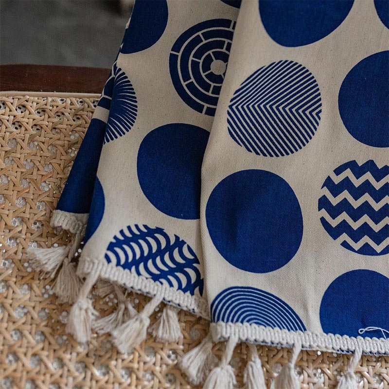 Blue Circle Pattern Light Filtering Curtain