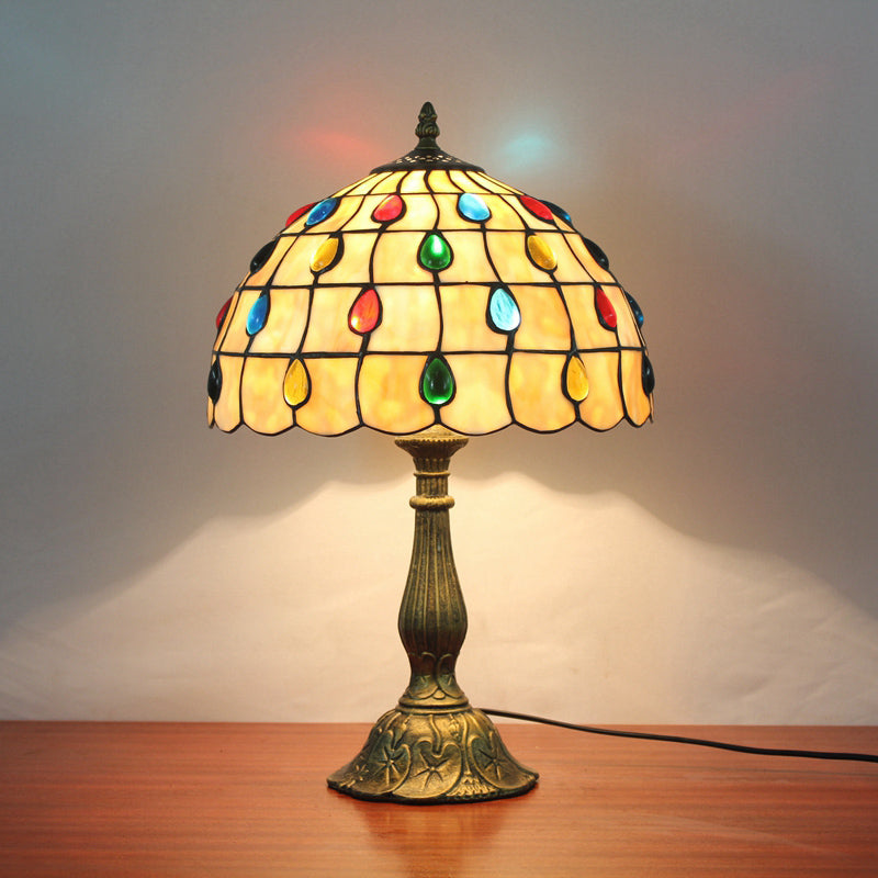1 Head Table Lamp Decorative Dome Shade Stained Glass Nightstand Light for Living Room
