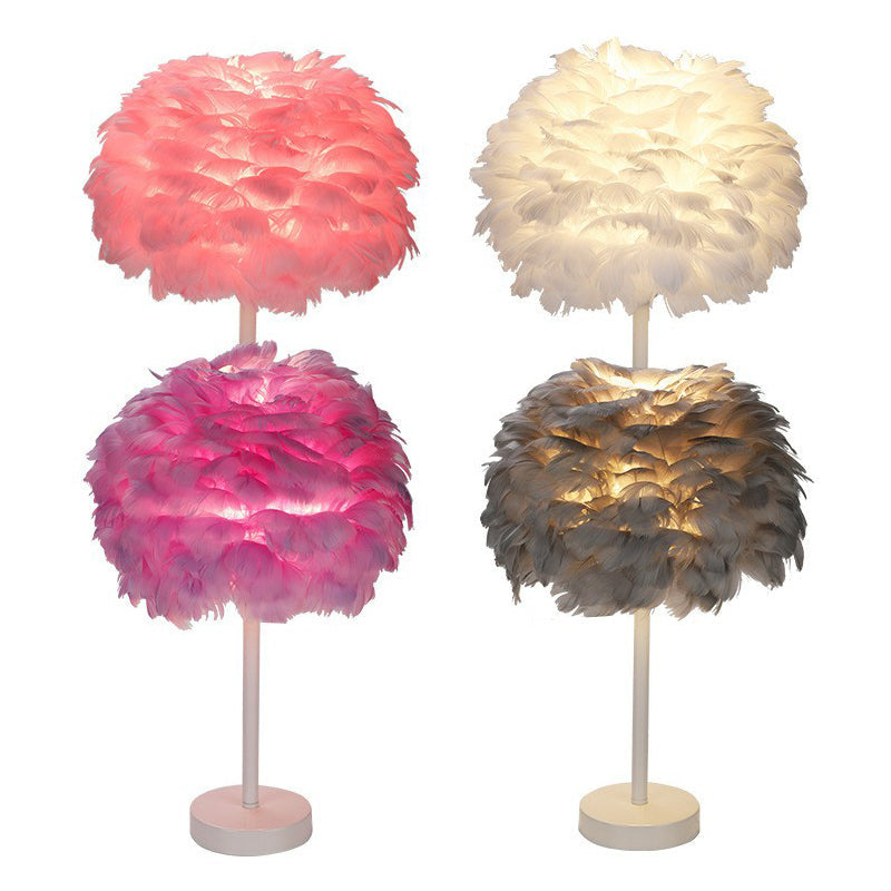 Nordic Style Sphere Shade Nightstand Lamp Feather 1-Light Living Room Table Light