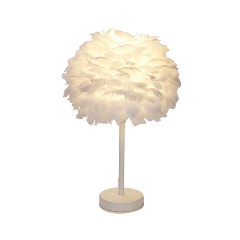 Nordic Style Sphere Shade Nightstand Lamp Feather 1-Light Living Room Table Light