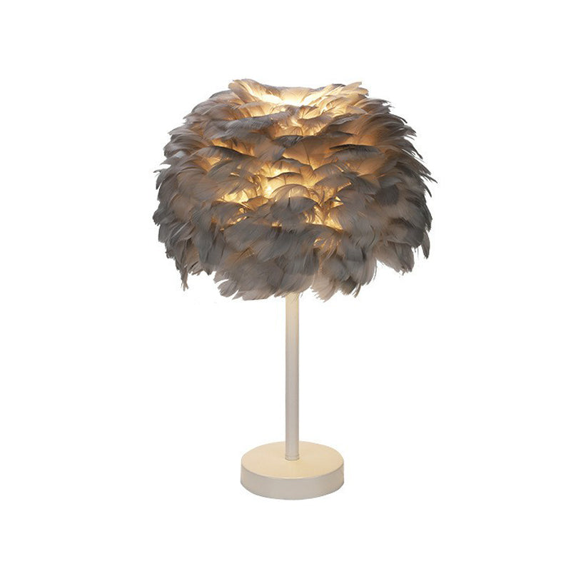 Nordic Style Sphere Shade Nightstand Lamp Feather 1-Light Living Room Table Light