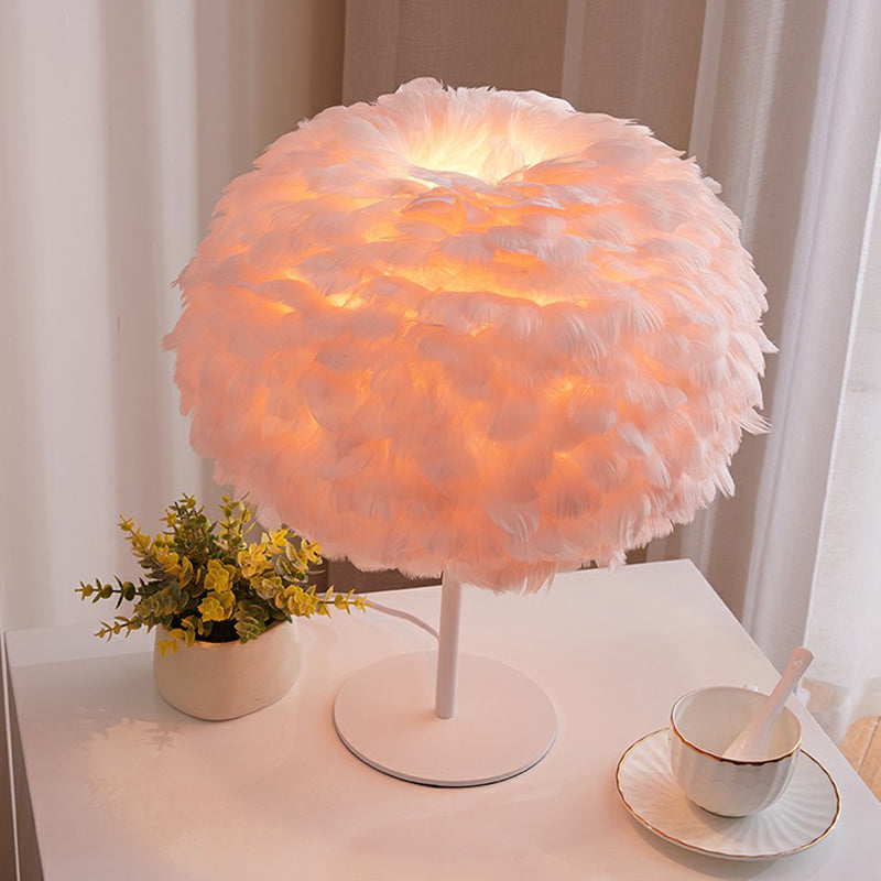Round Shade Table Lighting Minimalistic Feather 1 Bulb Living Room Nightstand Lamp