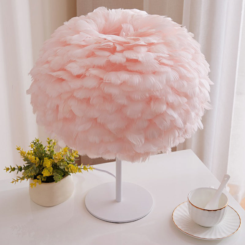 Round Shade Table Lighting Minimalistic Feather 1 Bulb Living Room Nightstand Lamp
