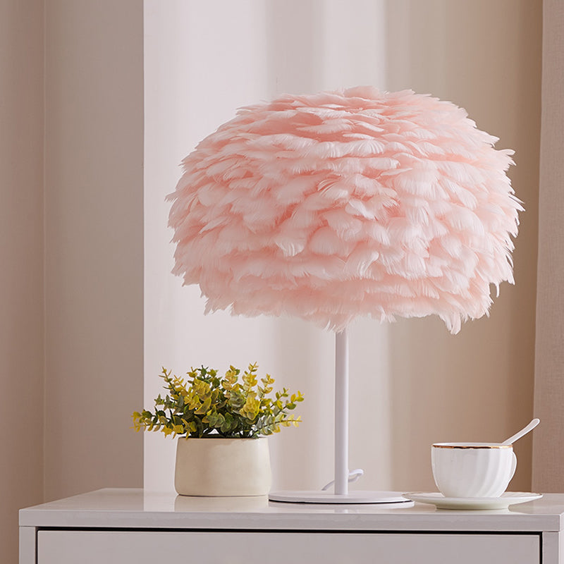 Round Shade Table Lighting Minimalistic Feather 1 Bulb Living Room Nightstand Lamp