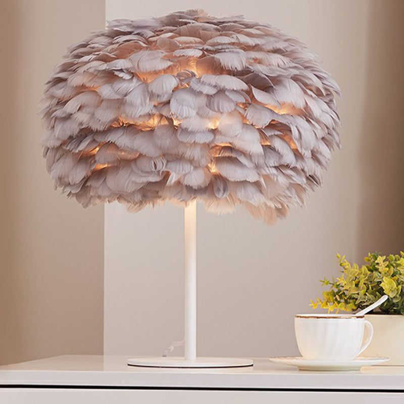 Round Shade Table Lighting Minimalistic Feather 1 Bulb Living Room Nightstand Lamp