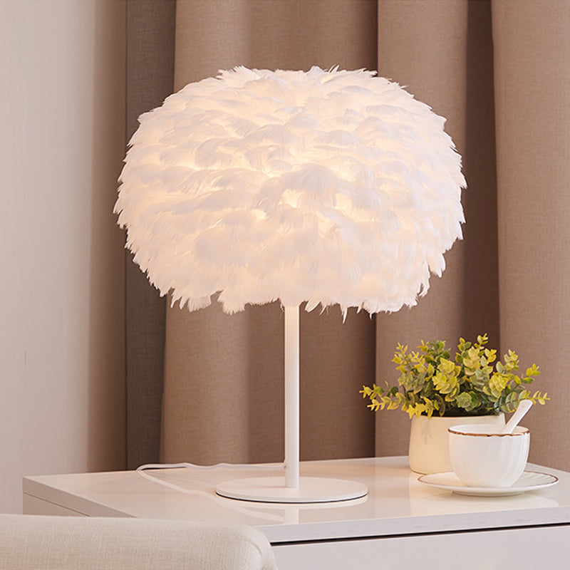 Round Shade Table Lighting Minimalistic Feather 1 Bulb Living Room Nightstand Lamp
