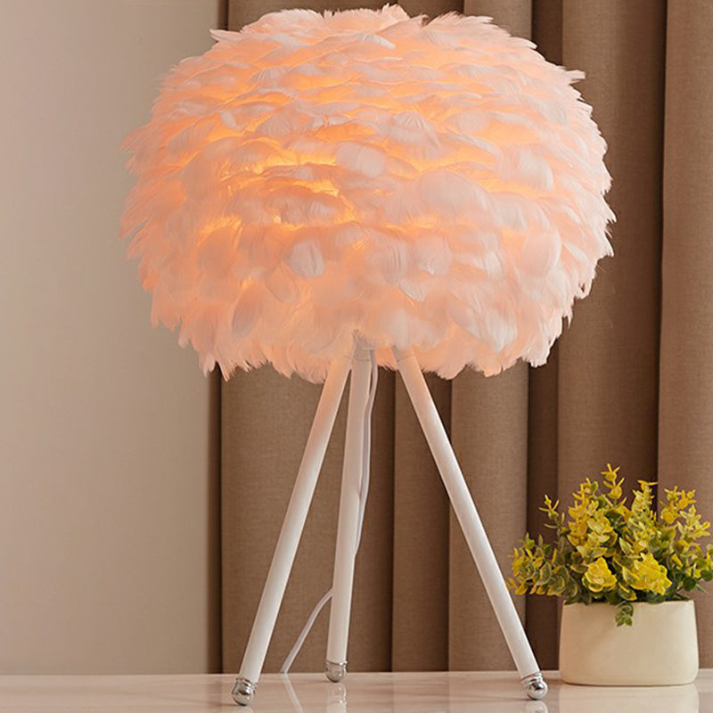 Round Shade Table Lighting Minimalistic Feather 1 Bulb Living Room Nightstand Lamp