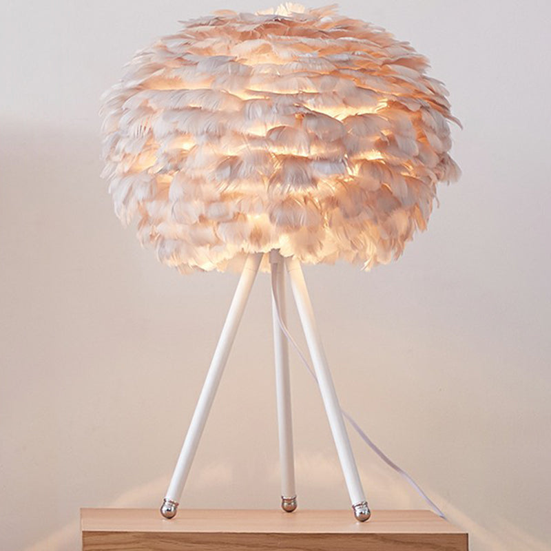 Round Shade Table Lighting Minimalistic Feather 1 Bulb Living Room Nightstand Lamp