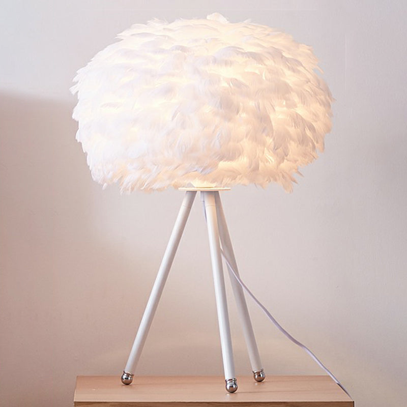 Round Shade Table Lighting Minimalistic Feather 1 Bulb Living Room Nightstand Lamp
