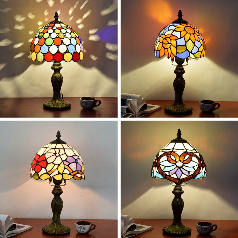 Decorative Dome Table Lamp Single Stained Art Glass Nightstand Lighting for Living Room