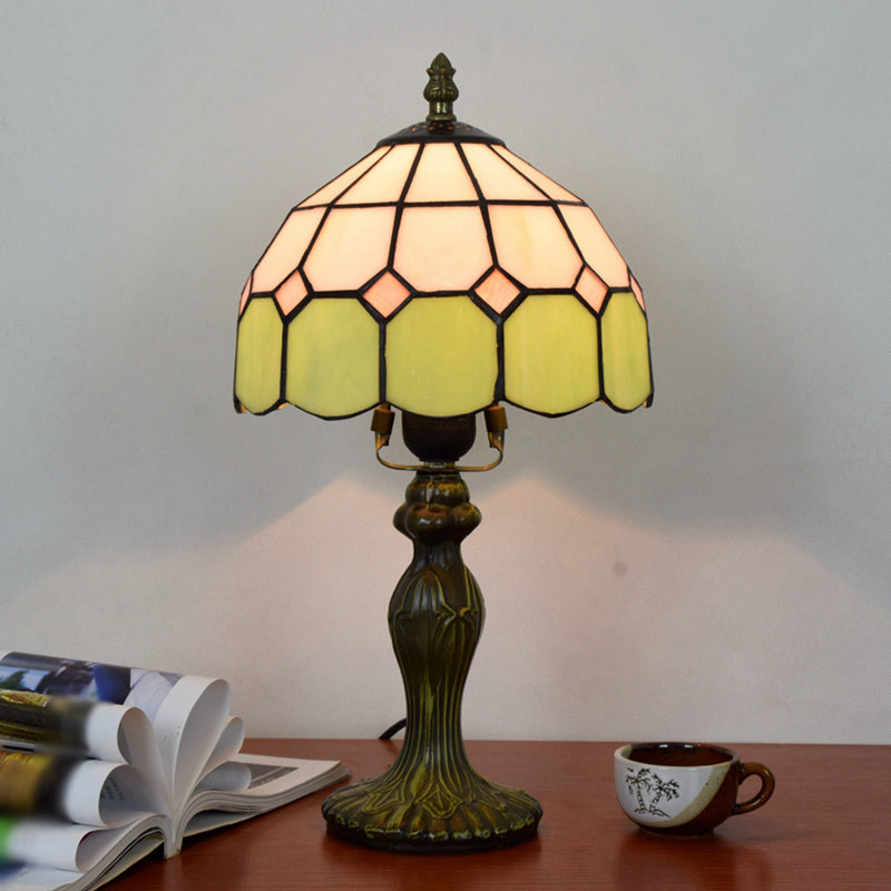 Decorative Dome Table Lamp Single Stained Art Glass Nightstand Lighting for Living Room