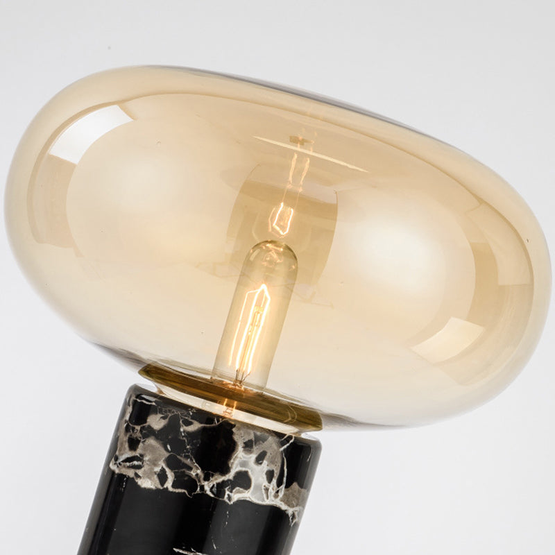 Oblate Bedside Nightstand Lamp Glass Single-Bulb Minimalistic Table Light with Cylindrical Marble Base