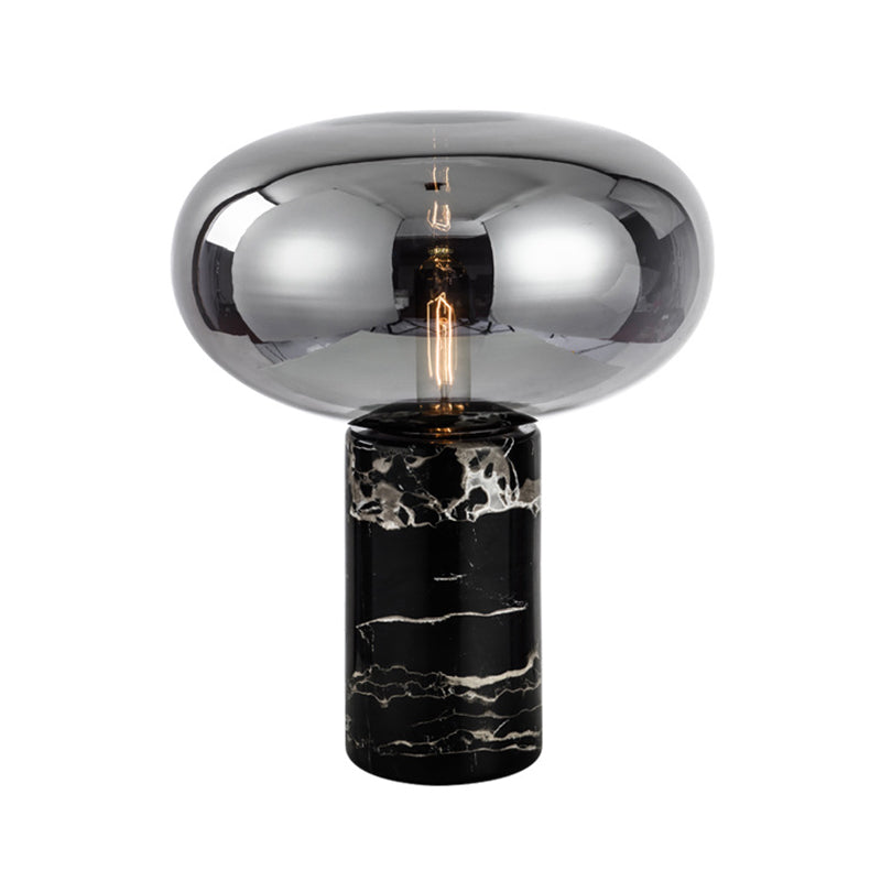 Oblate Bedside Nightstand Lamp Glass Single-Bulb Minimalistic Table Light with Cylindrical Marble Base