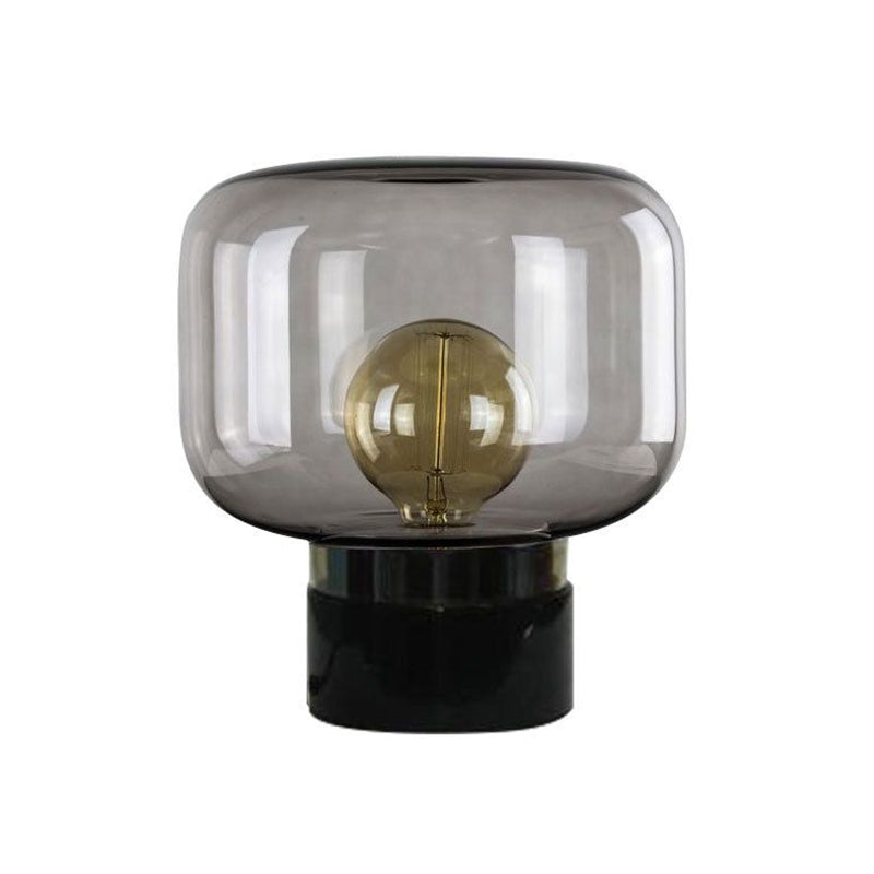 Smoked Glass Drum Table Lamp Nordic Style 1-Light Nightstand Light with Marble Base