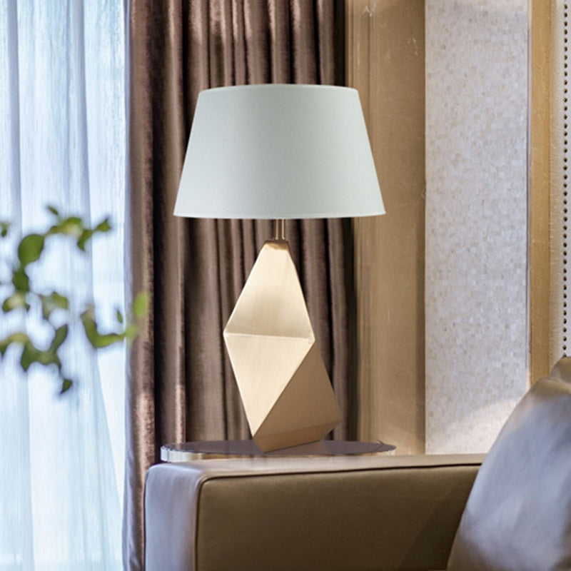 Postmodern Bucket Shade Table Lighting Fabric Single Bedside Nightstand Lamp in Gold