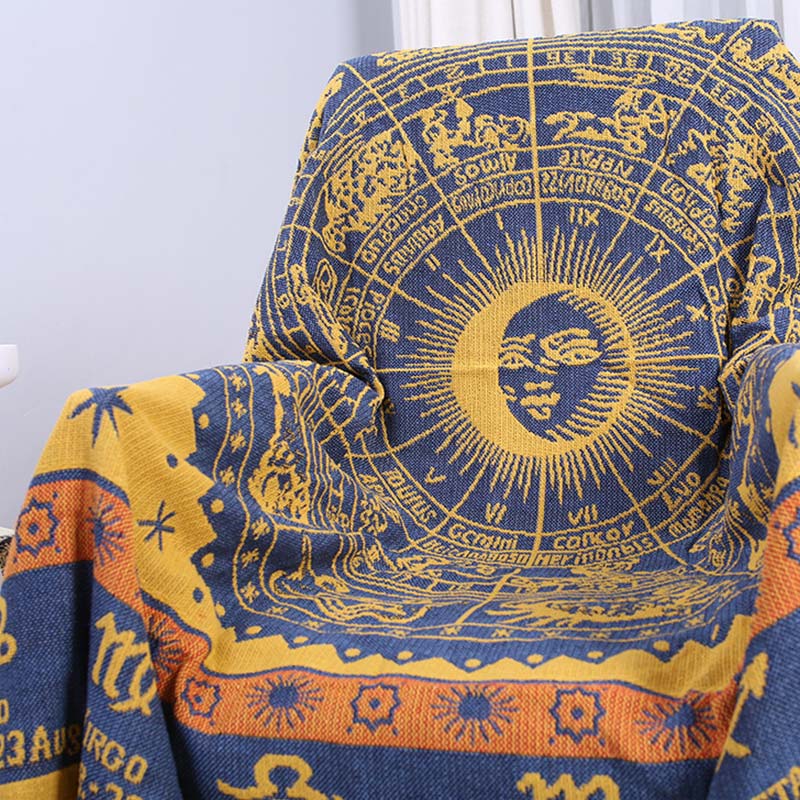 Bohemian Constellation Pattern Cotton Tassel Blanket