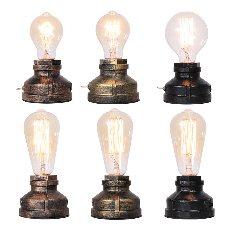 Industrial Water Pipe Base Table Lighting Single-Bulb Iron Nightstand Lamp for Bedroom