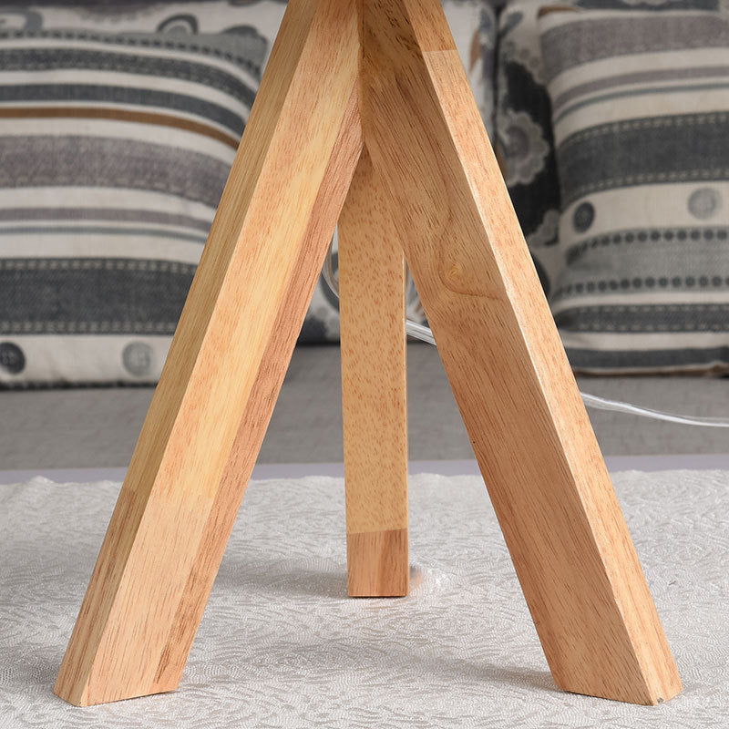Tapered Table Lighting Simplicity Fabric 1 Bulb Bedside Nightstand Lamp with Wooden Tripod in White