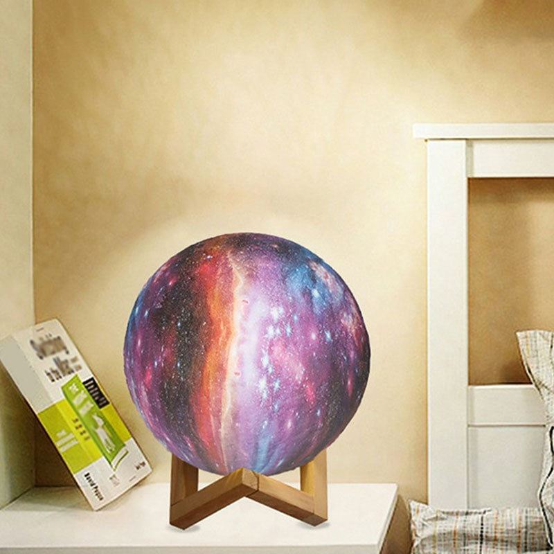 3D Milky Way Ball Shaped Table Light Creative Plastic LED Night Stand Lamp in Wood for Kids Room