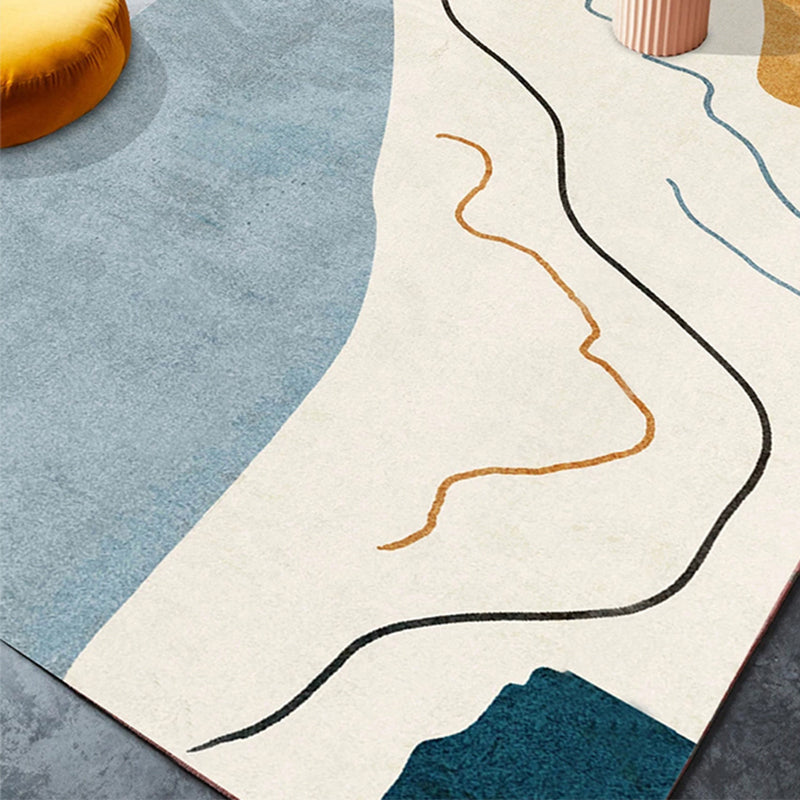 Nordic Interior Area Rug Multicolor Colorblock Abstract Print Rug Polyester Stain Resistant Anti-Slip Backing Machine Washable Rug