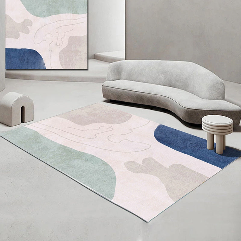 Nordic Interior Area Rug Multicolor Colorblock Abstract Print Rug Polyester Stain Resistant Anti-Slip Backing Machine Washable Rug