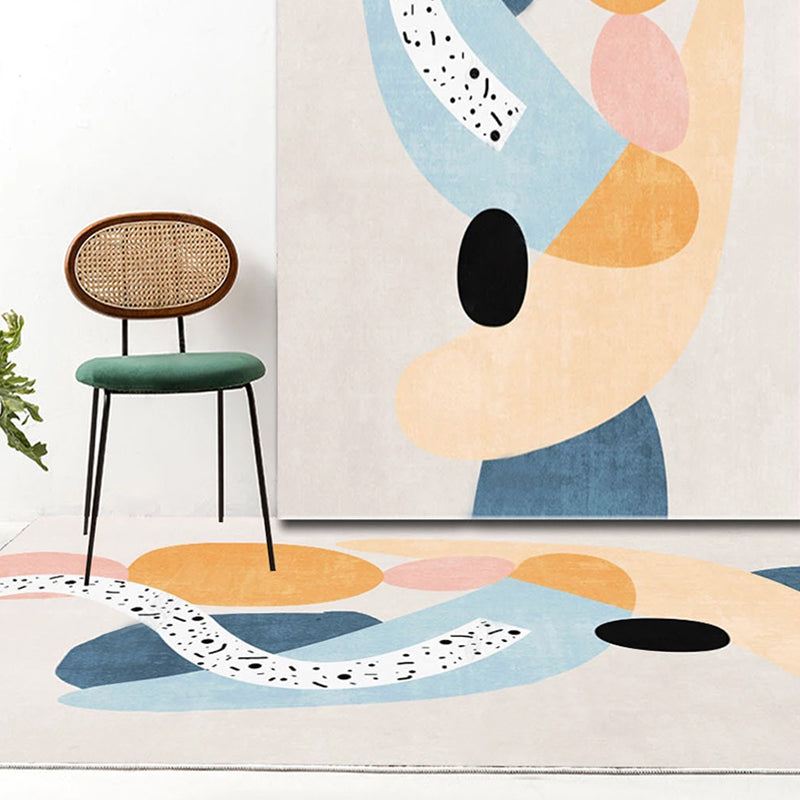 Nordic Interior Area Rug Multicolor Colorblock Abstract Print Rug Polyester Stain Resistant Anti-Slip Backing Machine Washable Rug