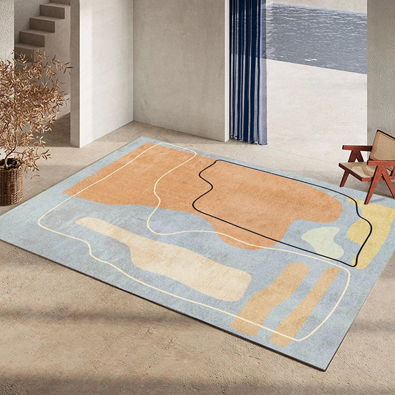 Nordic Interior Area Rug Multicolor Colorblock Abstract Print Rug Polyester Stain Resistant Anti-Slip Backing Machine Washable Rug